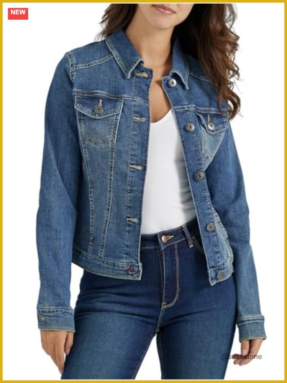 Womens Stretch Denim Jacket Classic Button Front Cotton Spandex Long Sleeve